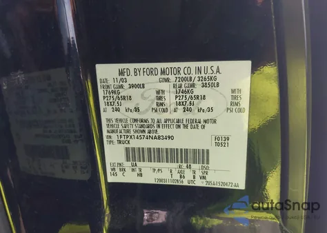 2004 Ford F-150 Fx4/Lariat/Xl/Xlt from USA, damaged, VIN 1FTPX14574NA83490